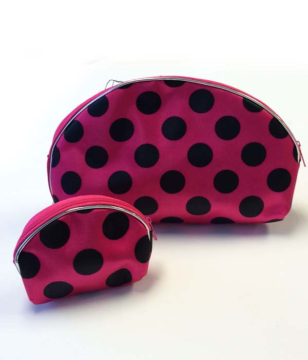 ZIPPER TOP AND POLKA DOT COSMETIC POUCH