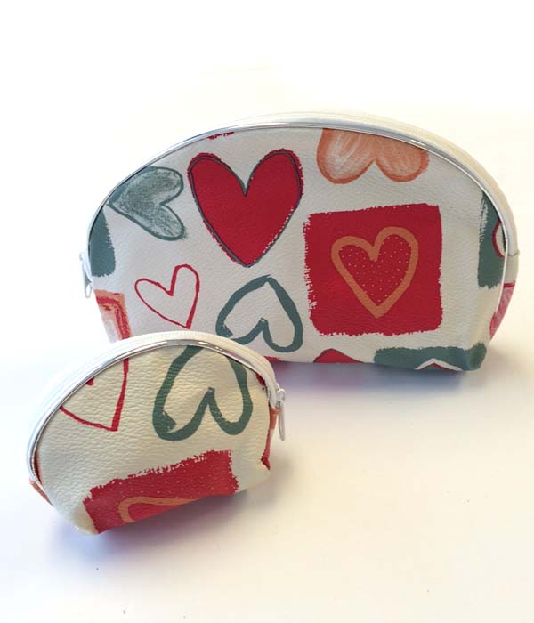 HEART PATTERN COSMETIC POUCH AND COIN PURSE SET