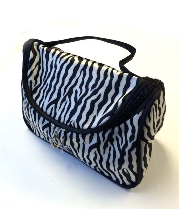 ZEBRA PRINT AND INNER DIVIDER COMPOUND COSMETIC POUCH