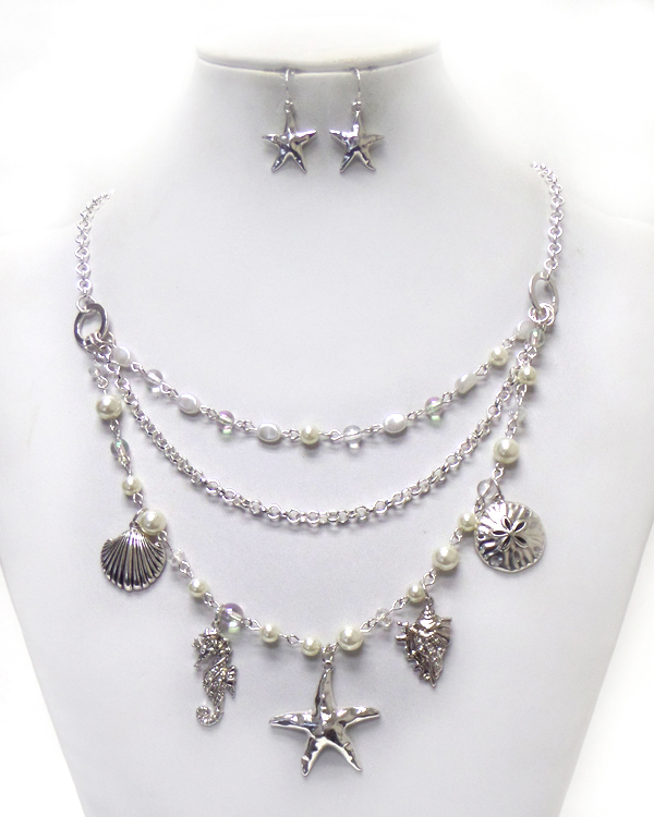 MULTI LAYER SEA LIFE DROP CHARMS NECKLACE SET 