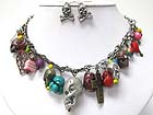 MIXED NATURAL STONE AND MULTI ANTIQUE CHARM DANGLE NECKLACE