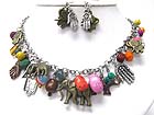 MIXED NATURAL STONE AND MULTI ANTIQUE CHARM DANGLE NECKLACE