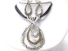LOVE FAITH HOPE BURNISH METAL PENDANT CORD NECKLACE EARRING SET