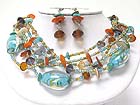 MULTI ROW MURANO GLASS AND NATURAL CHIP STONE NECKLACE EARRING SET
