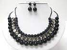 TWP ROW BEADS BALL AND EPOXY STONE DANGLE NECKLACE EARRING SET