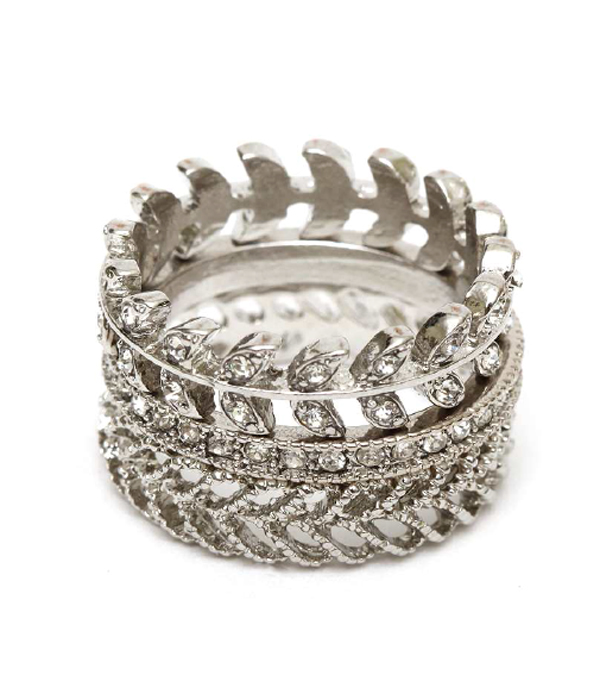 CRYSTAL LEAF STACKABLE MULTI RING COMBO SET OF 3