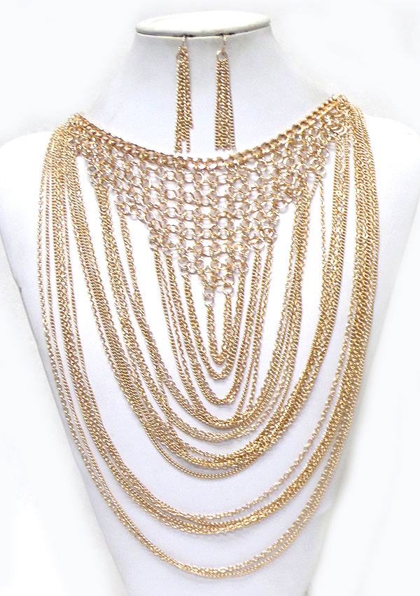MULTI LAYER CHAIN LINKED NECKLACE SET