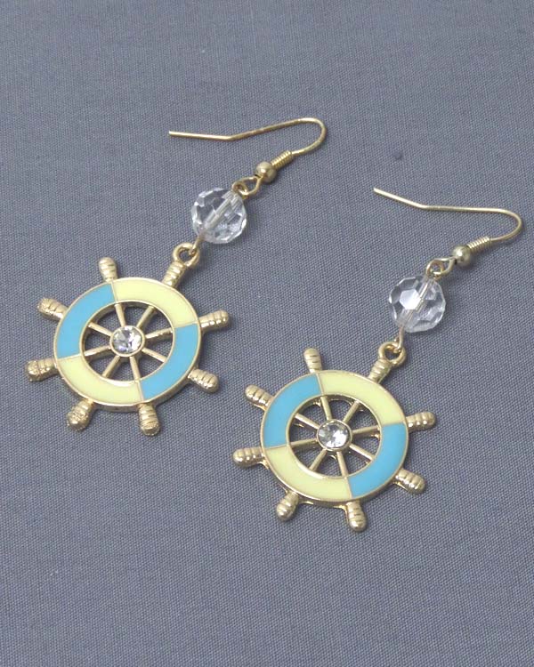 CRYSTAL CENTER AND EPOXY WHEEL DROP EARRING