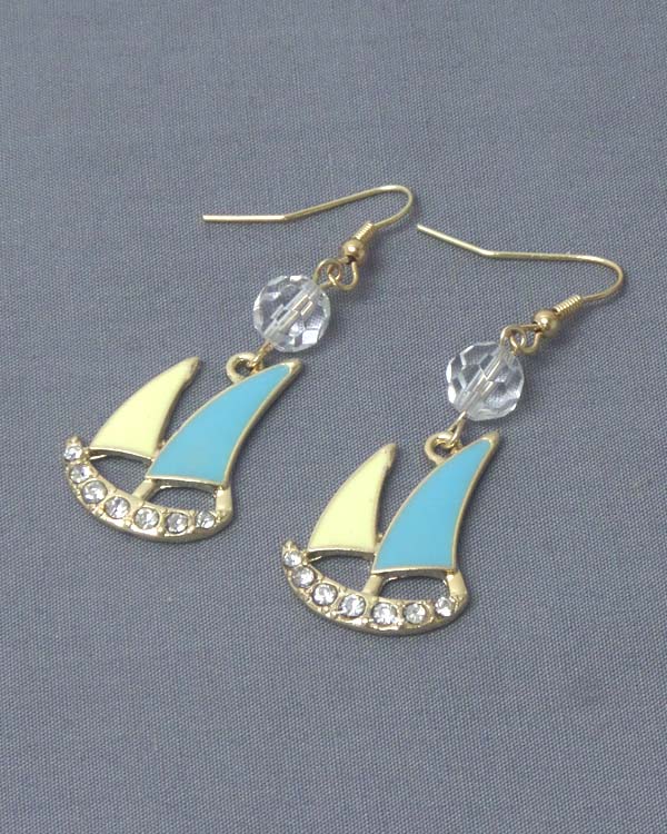 CRYSTAL AND EPOXY SAIL BOAT EARRING