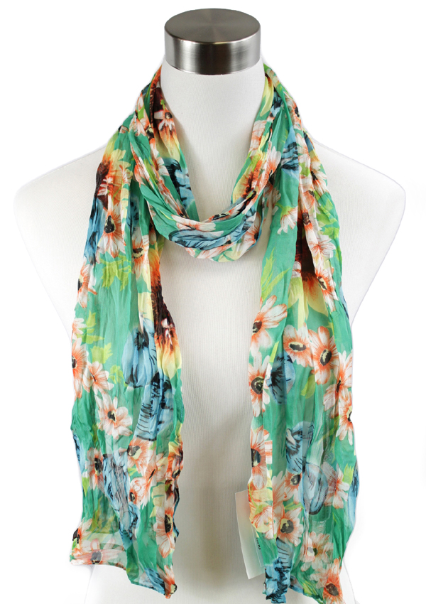 SPRING BOUQUET CHIFFON SCARF - 100% POLYESTER