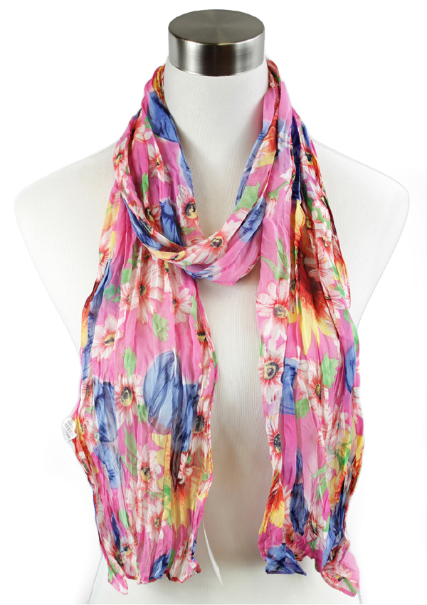 SPRING BOUQUET CHIFFON SCARF  - 100% POLYESTER