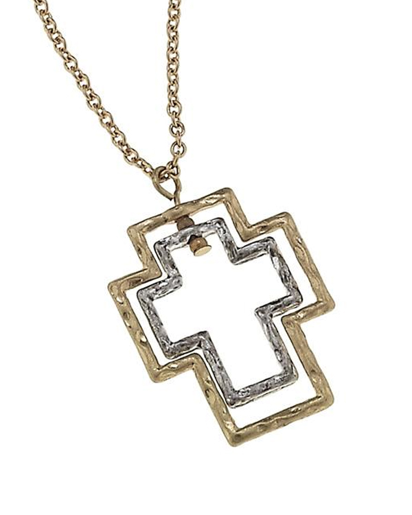 HANDMADE TWO TONE LAYER CROSS NECKLACE