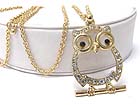 CRYSTAL DROP OWL PENDANT LONG NECKALCE