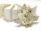CRYSTAL DROP OWL PENDANT LONG NECKALCE