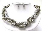 PEARL BALL AND BRAIDED METAL BOX CHAIN NECKLACE EARRING SET