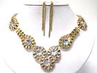 CRYSTAL STUD METAL BOX CHAIN NECKLACE EARRING SET