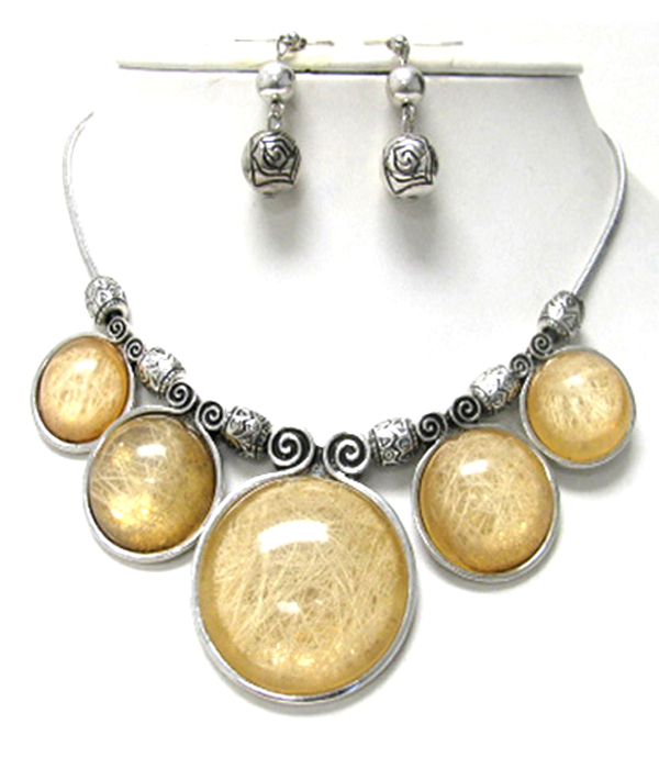 FIVE CASTING ROUND AND CERAMIC METAL CHAIN NECKLACE EARRING SET