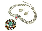 NATURAL STONE AND CRYSTAL ANTIQUE METAL NECKLACE AND EARRING SET