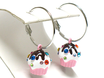WHITEGOLD PLATING CRYSTAL STUD ICE CREAM CUP EARRING