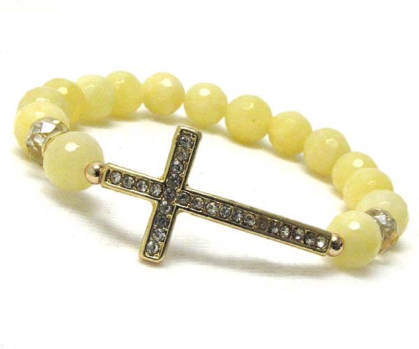 CRYSTAL LEANED CROSS WITH MULTI ACRYL BALL  AND CRYSTAL GLASS STRETCH BRACELET