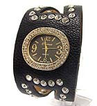 SWAROVSKI CRYSTAL DECO FACE AND LEATHER BAND  WATCH
