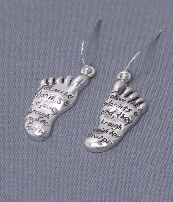 RELIGIOUS MESSAGE ON FOOTPRINT EARRING - FOLLOW THE FOOT PRINT