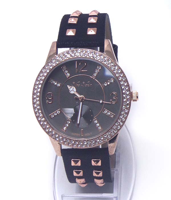 MICHAEL KORS STYLE CRYSTAL DIAL AND SPIKE ON BAND WATCH
