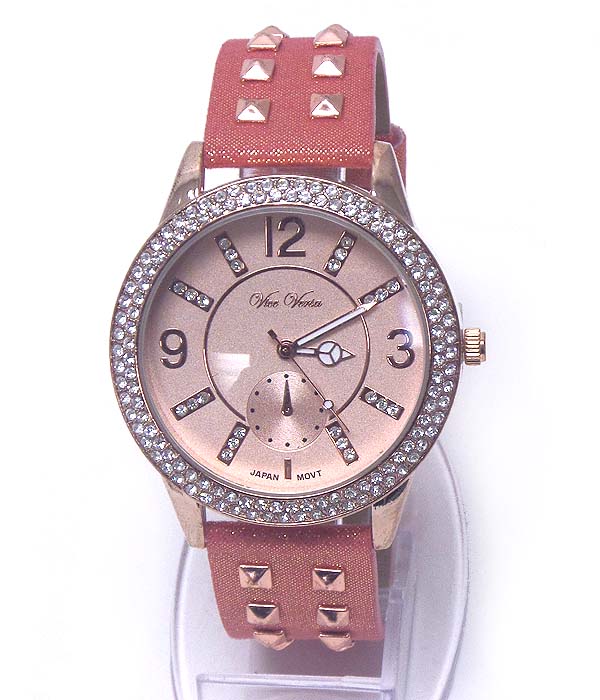 MICHAEL KORS STYLE CRYSTAL DIAL AND SPIKE ON BAND WATCH