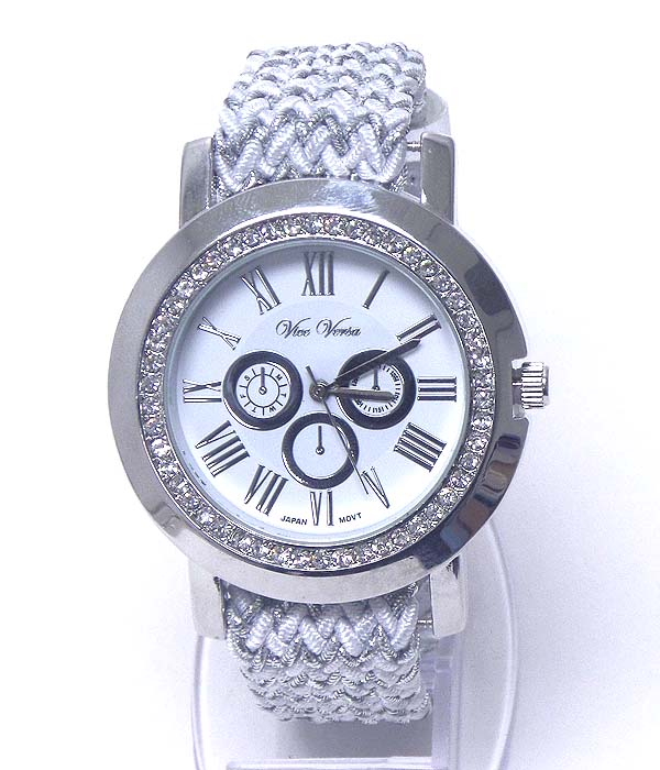 CRYSTAL FACE AND WOVEN YARN BAND WATCH