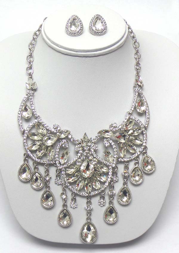 LUXURY CLASS VICTORIAN STYLE AUSTRIAN CRYSTAL DECO DROP STATEMENT NECKLACE EARRING SET