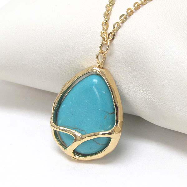 TEARDROP TURQUOISE AND METAL FILIGREE PENDANT NECKLACE