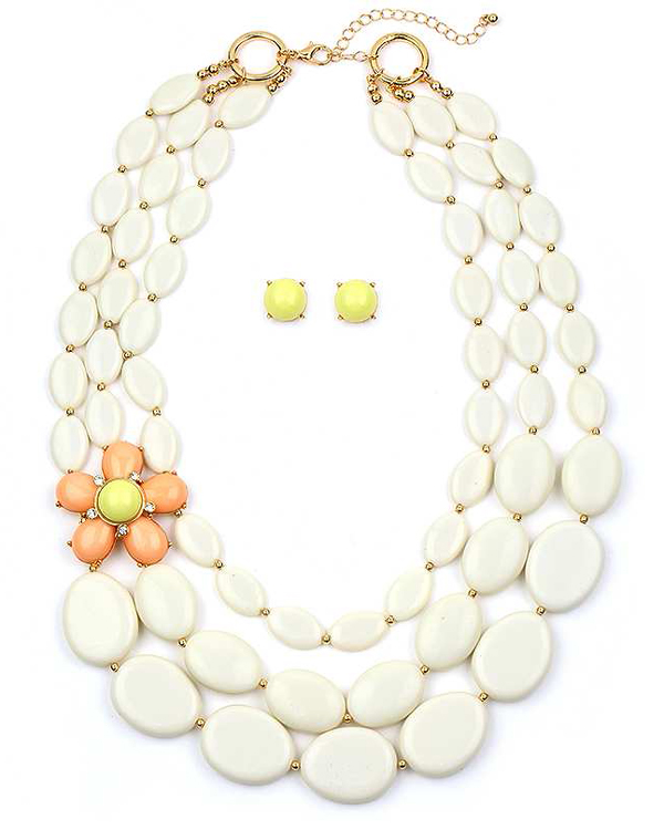 THREE LAYERED FORMICA STONE AND FLOWER ACCENT NECKLACE SET