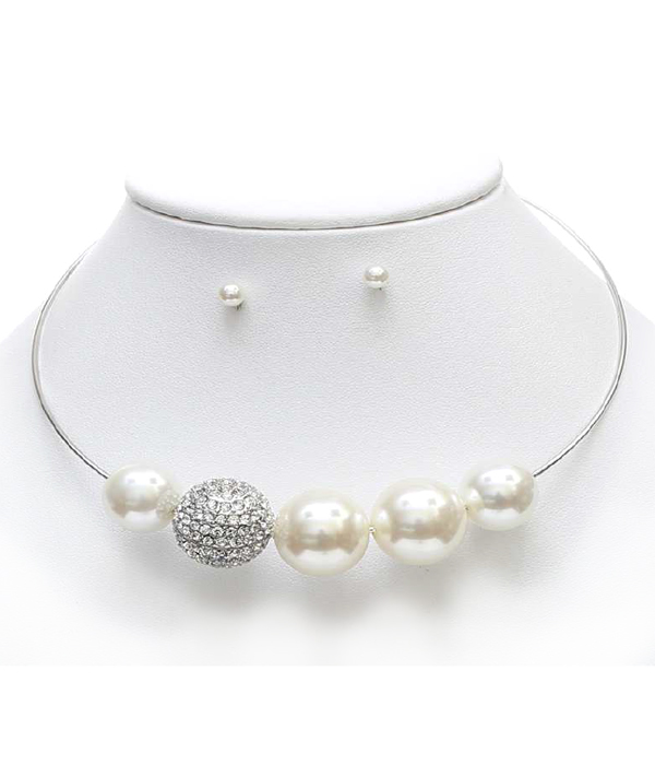 CRYSTAL FIREBALL AND PEARL MIX CHOCKER NECKLACE SET