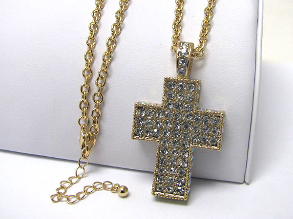 CRYSTAL DECO CROSS LONG NECKLACE