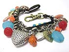 MULTI METAL HEART AND MIXED STONE DANGLE BRACELET