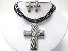 CROSS PENDANR CORD NEKCKLACE EARRING SET