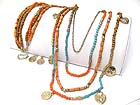 MIXED CHARM WOOD BALL AND ACRYL BEADS LINK MULTI LAYER LONG NECKLACE SET