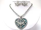 CRYSTAL STUD METAL HEART PENDANT PENDANT NECKLACE SET