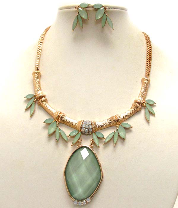 BAMBOO INSPIRED GLASS STONE NECKLACE EARRING SET