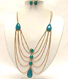 MULTI GLASS STONE AND DROP CONETTED MULTI CHAIN NECKLACE EARRING SET EARRING