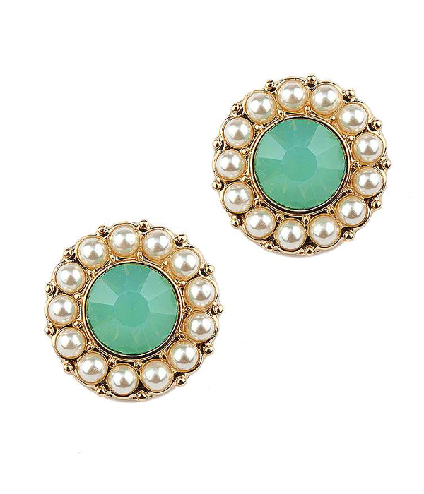 OPAL CRYSTAL AND PEARL STUD EARRING