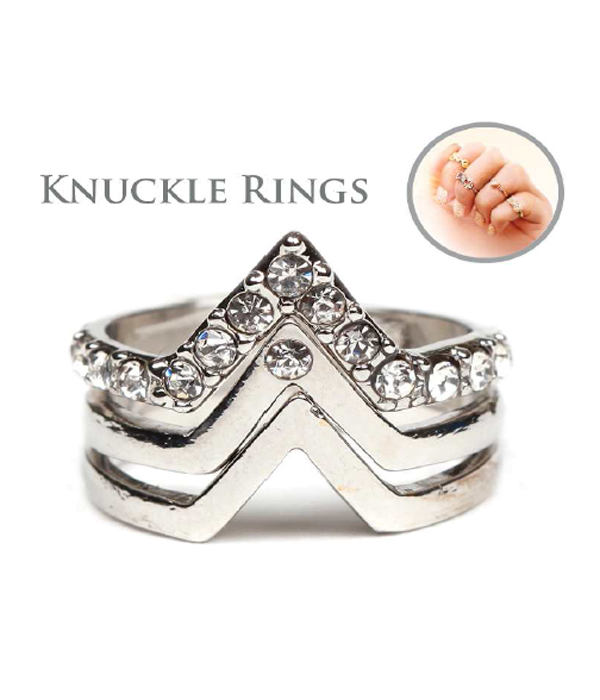 CRYSTAL CHEVRON KNUCKLE STACKABLE MULTI RING COMBO SET OF 3