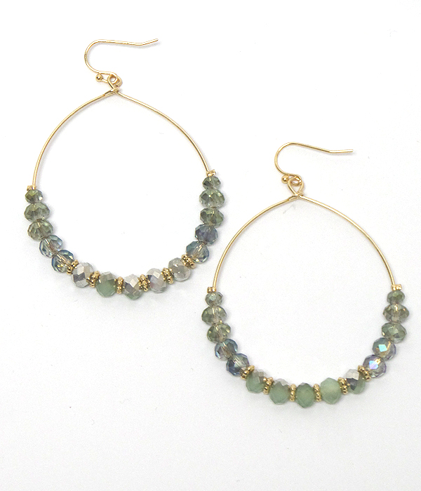 GLASS STONE AND CRYSTAL BEADS HOOP EARRING 