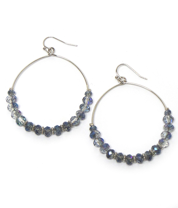 GLASS STONE AND CRYSTAL BEADS HOOP EARRING