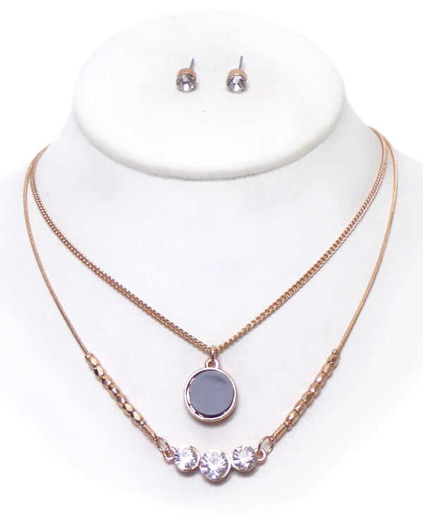 DOUBLE LAYER CHAIN WITH STONE AND CRYSTAL NECKLACE SET
