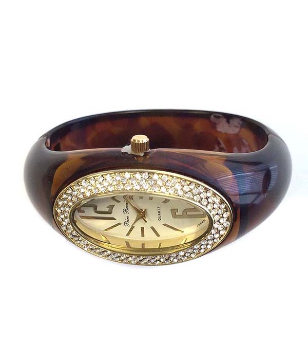 CRYSTAL FACE AND HINGE BANGLE WATCH