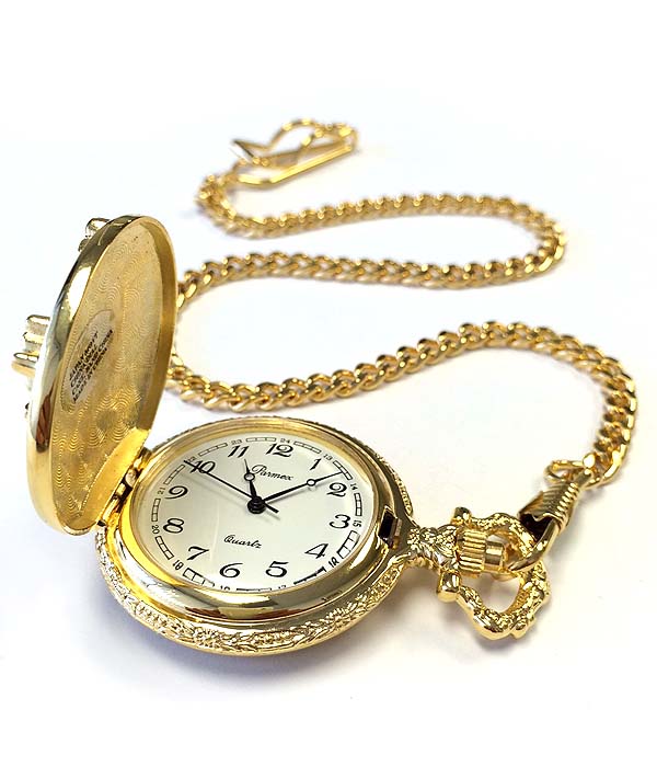 METAL CASE POCKET WATCH AND CHAIN
