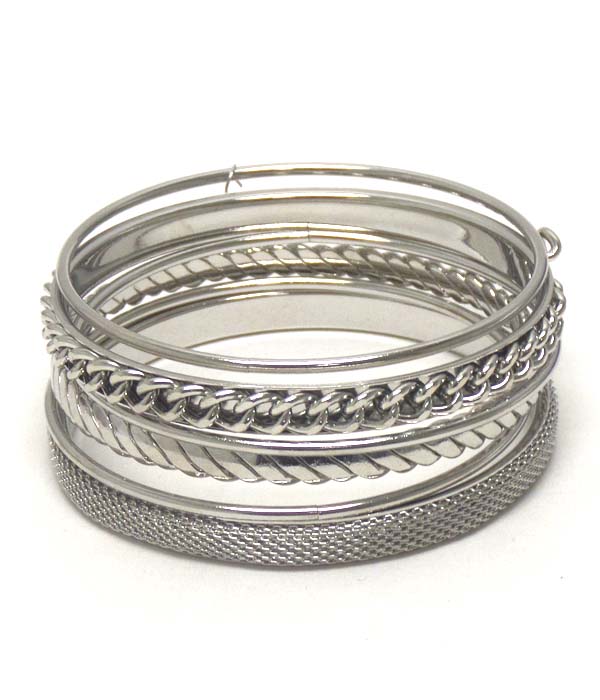MIXED CHAIN AND METAL BANGLE BRACELET SET OF 6