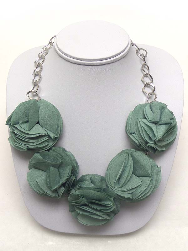 MULTI FABRIC FLOWER LINK CHAIN NECKLACE