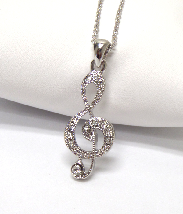 ELECTRO PLATING CRYSTAL MUSIC NOTE PENDANT NECKLACE